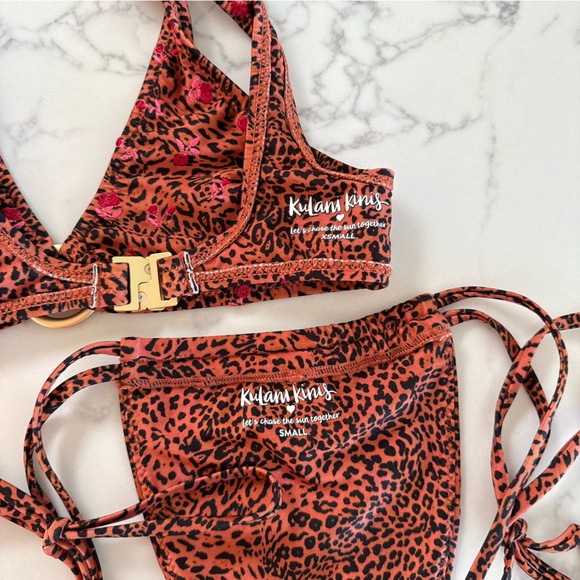 Kulani Kinis Ring Contour Crop Top + Tie Ruched Thong Bottoms - Wild Rose - Picture 7 of 9